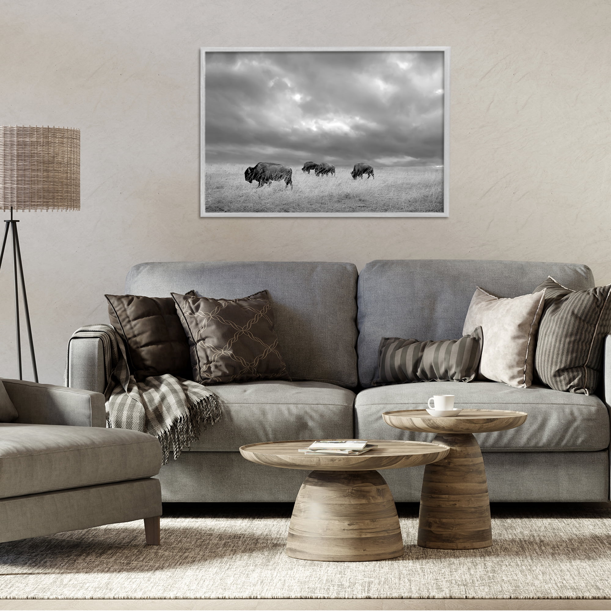 Stupell Industries Bisons Under an Autumn Sky Gray Framed Giclee Art, design by Steve Toole