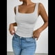 thumbnail image 4 of Camiseta Básica de Verano Sin Mangas con Cuello Cuadrado y Fruncido para Mujer. S, 4 of 9