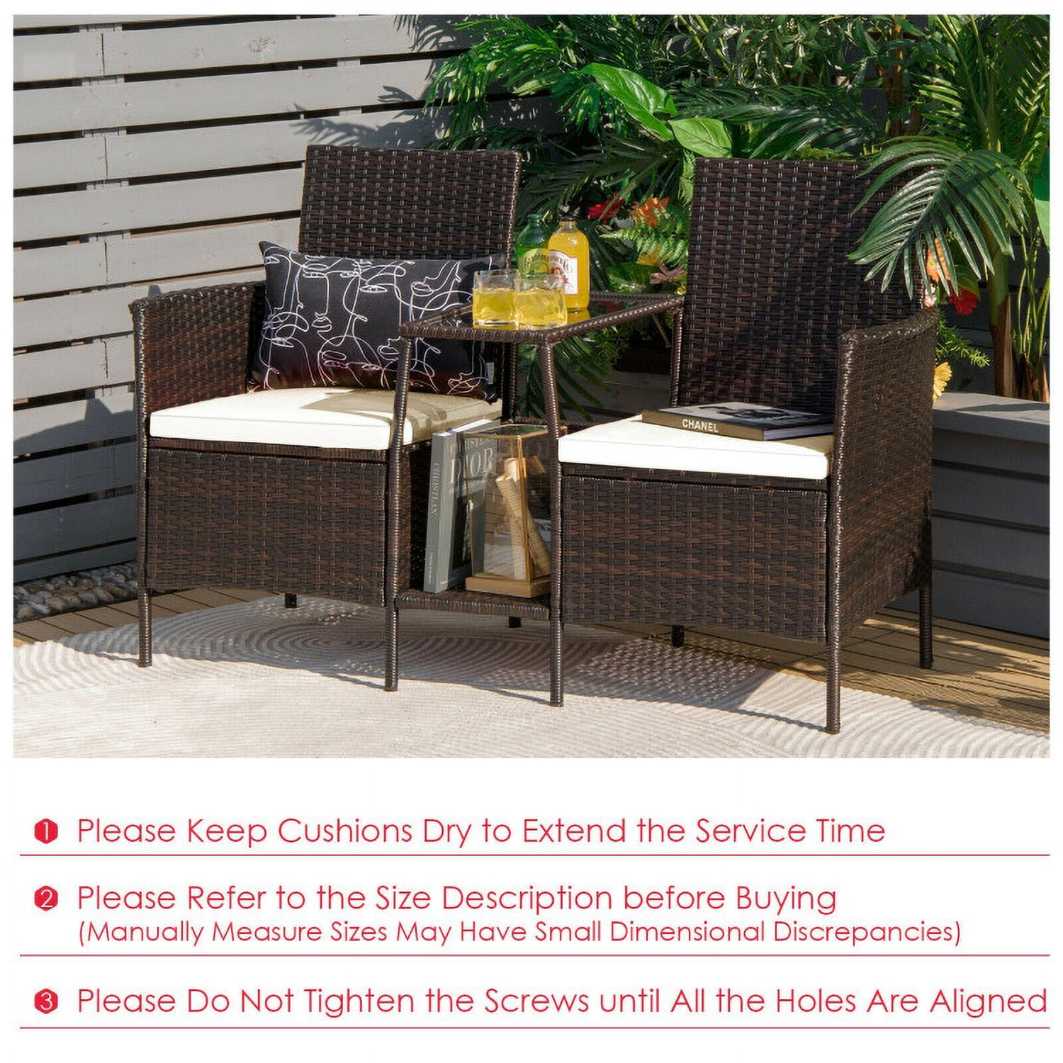 Aimee Lii Rattaner Outdoor Patio Furniture, Patio Rattan Wicker Conversation Set Sofa Cushioned Loveseat Glass Table, White Aimee Lii Rattaner Outdoor Patio Furniture, Patio Rattan Wicker Conversation Set Sofa Cushioned Loveseat Glass Table, White