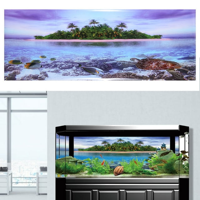 3D Effect Poster, High Bright Lights Soft Light Poster for Aquarium, Coconut Tree Animals for Aquarium Fish Pets