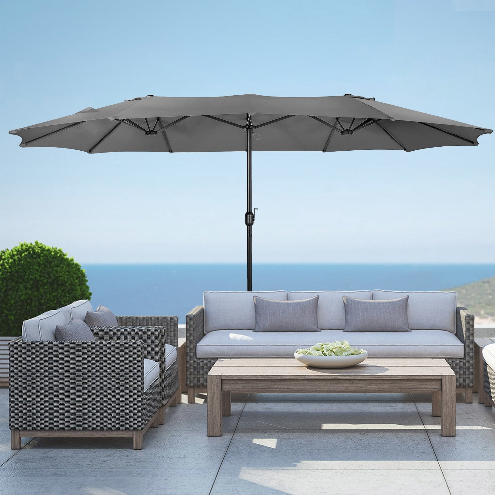 Polytrends Johnn 15-foot Double-Sided Outdoor Offset Patio Twin Umbrella Gray 15ft