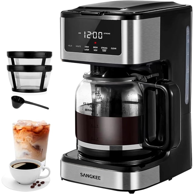 Cafetera de Goteo SANGKEE 12 Tazas Programable, 1.8L, 4H Mantiene Calor, 24H Timer, DPS2