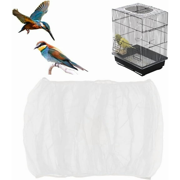 Bird Cage Seed Catcher Bird Cage Cover Adjustable Stretchy Form Fitting Mesh Skirt Cover Gauze Bird Cage Cover Seed Catcher Universal Birdcage for Parrot Enclosures 60~87x16Inch-White 1pc