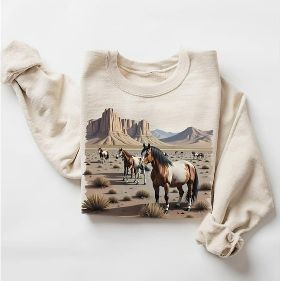 Retro Wild Horses Desert Canyon Fall Scene Sweatshirt, 90's Vintage Horse Lover Gift Outfit, Boho Horses Crewneck Sweatshirt TSHIRT All Size S-5XL