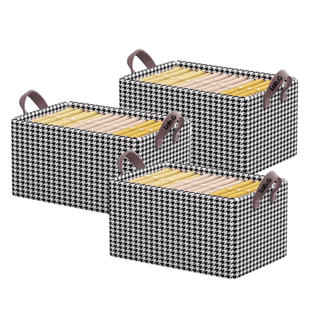 3pcs Caja Almacenamiento De Ropa Plegable Con Marco De Acero negro blanco