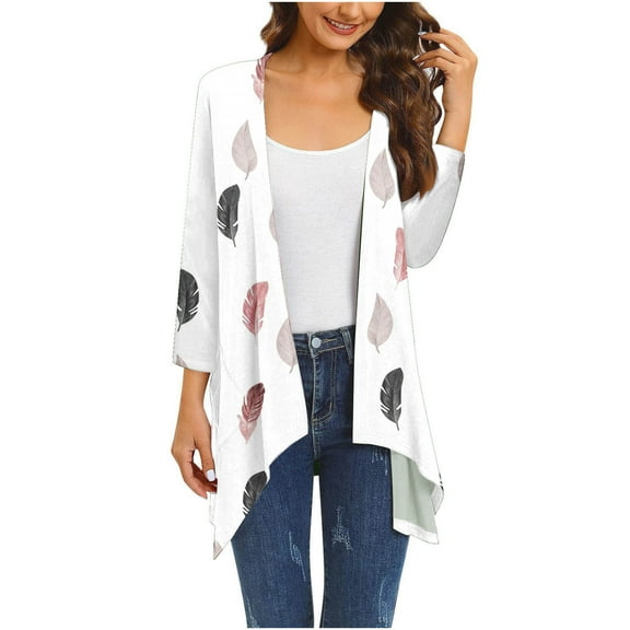 Cardigan for Women's Plus Size Summer Dressy 3/4Sleeve Fashion Comfortable Pockets Printing Cardigan Top Blouse Party Up to 65% off