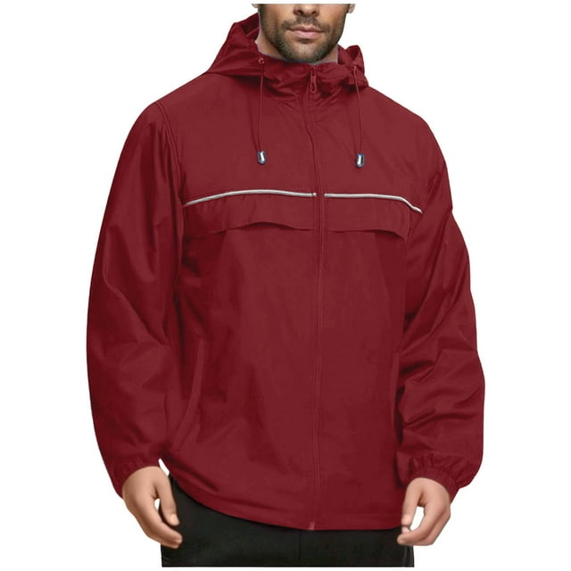 aohooy Coupe-Vent à Capuche pour Homme de Voyage - Imperméable Léger Pliable Randonnée Course 2025 Bordeaux,S