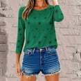thumbnail image 6 of EchfiProm Tops for Women 3/4 Sleeve Green Pullover Graphic Trendy Loose Fit Crew Neck Shirts, 6 of 9