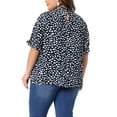 thumbnail image 4 of DARING DIVA Women's Plus Polka Dots Print Ruffle Hem Mock Neck Blouse 3X Navy Blue, 4 of 6