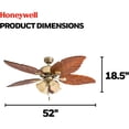 thumbnail image 2 of Honeywell Royal Palm 52" Tropical LED Ceiling Fan with Pull Chain, Aged Brass, 2 of 12