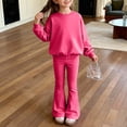 thumbnail image 4 of LIJCC Teen Girls Sweatsuit Solid 2 Piece Sweatsuits Round Collar Pullover Sweatshirts and bell-bottom trousers Sweat Set(Hot Pink,7-8 Years), 4 of 5