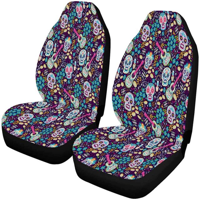 ABPHQTO Juego de 2 fundas para asientos de coche Sugar Skull Guitar Universal Auto Asientos delanteros Protector para coche, SUV Sedan, camión