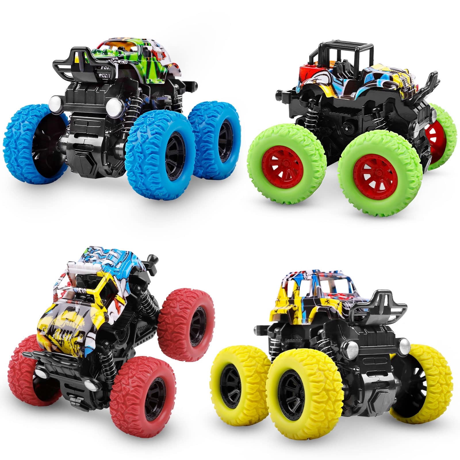 4 Pack Toy Cars for 1 2 3 Year Old Boys, Monster Trucks for Toddlers, Pull Back Toy Cars Friction Powered Cars Vehicle Play Set Birthday Gift for 1 Year Old Boy