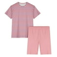 thumbnail image 4 of Sakmal Womens Pajamas Sets Elbow-Length Shorts Pant Pink Comfy Striped Loose Fit Lounge Tops, 4 of 5