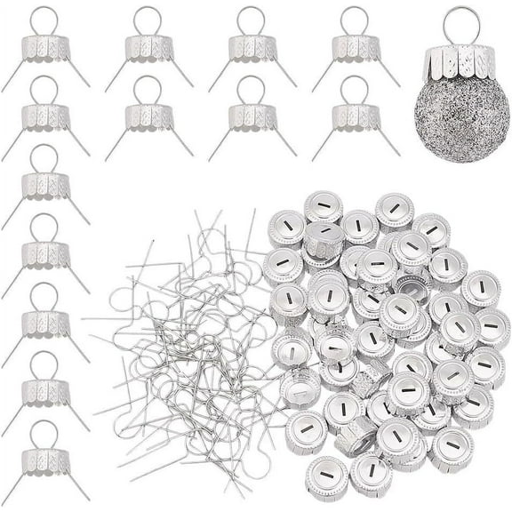 100 Sets Round Christmas Ornament Caps Silver Aluminum Replacement Caps with Removable Metal Hangers for Glass Porcelain Ceramic DIY Decorations 1set