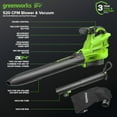 thumbnail image 6 of Greenworks 48V (24V x 2) 520 CFM Brushless Leaf Blower Vacuum w (2) 4.0Ah Battery & Dual Port Charger, 6 of 15