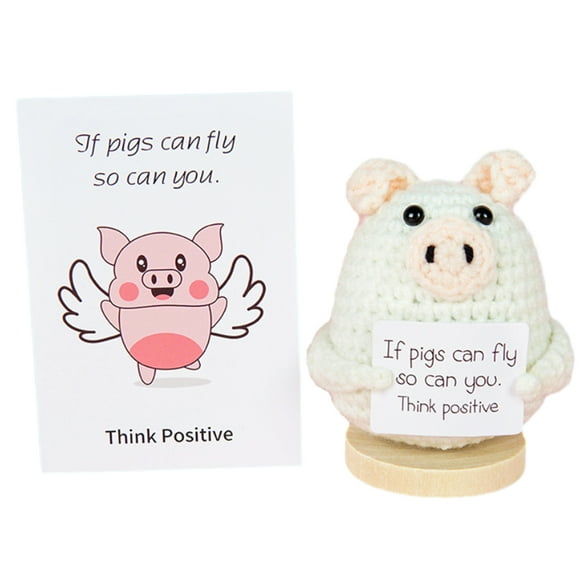 Crochet Pig Toy Positive Crocheted Pig with Encouraging Card Handmade Knitting Piggy Toy for Emotional Support Stress Relief Comfort Perfect for Kids
