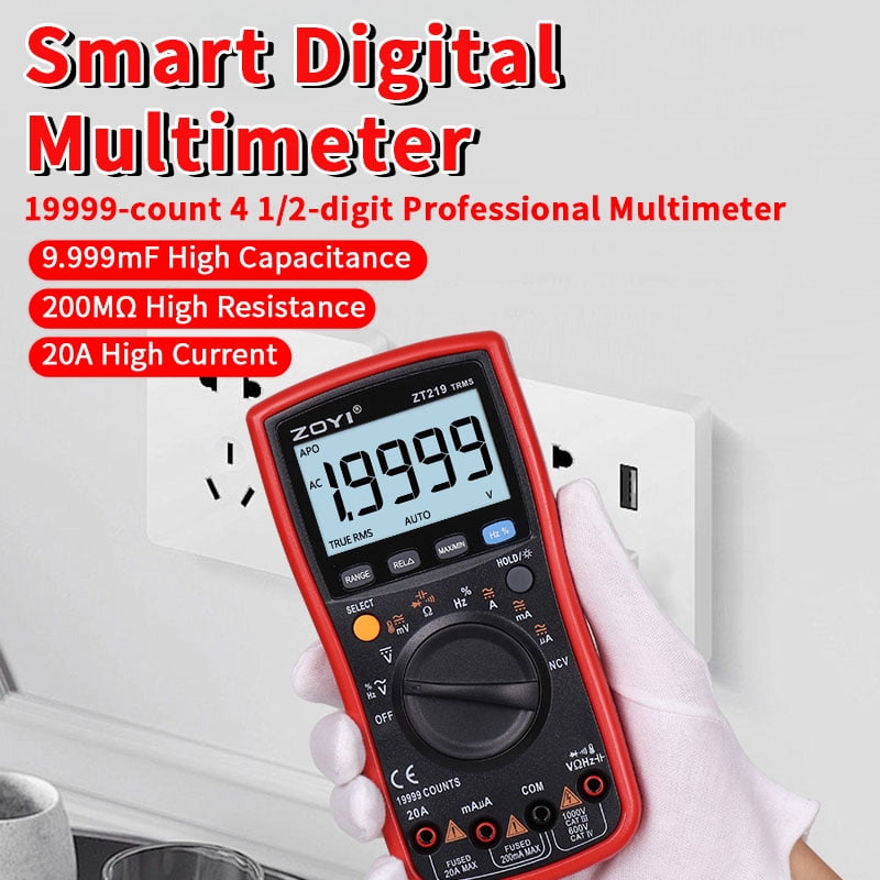 ZOYI ZT219 True RMS Digital Multimeter 19999 Counts, Auto ranging NCV, Temperature, Capacitance, Frequency Duty Cycle Tester, with Backlight Data Hold