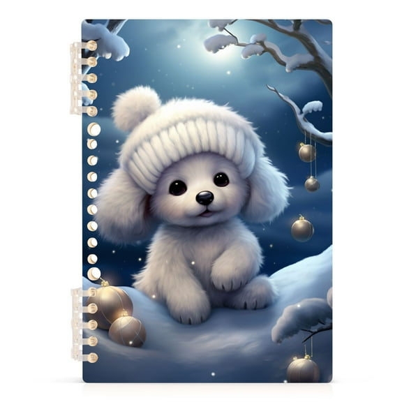 Cute Dog in Winter Spiral Notebooks 60 Sheets 120 Pages A5 Journal Notepad 8.3x5.7 Inch Thick Adjustable College Ruled Paper