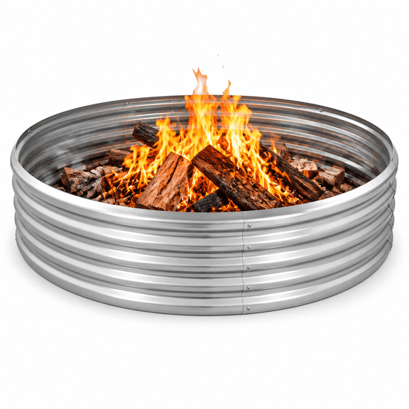 Eclaron 5FT Round Galvanized Steel Fire Ring, 60 Inch Outdoor Fire Pit Ring, 12 Inch Tall Metal Campfire Ring for Backyard, Camping and Bonfire, Silver