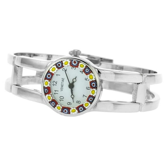 GlassOfVenice Murano Glass Millefiori Watch With Metal Bracelet