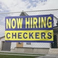 thumbnail image 2 of Now Hiring Checkers 13 oz Heavy Duty Vinyl Banner Checker Jobs Available Help Wanted Sign for Business Advertising Indoor/Outdoor Single-Sided with Metal Grommets (4x6 ft, Bl & Ye), 2 of 6