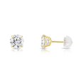 thumbnail image 4 of Tilo Jewelry 14K Yellow Gold Solitaire Round CZ Stud Post Earrings with Comfortable Silicone-backs | 6mm | Classic Everyday Earrings | Women, Men, Unisex, 4 of 9