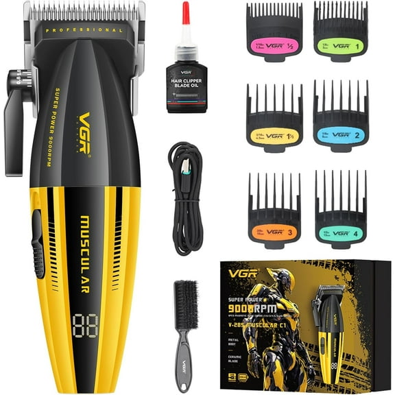 VGR 285 Fresh Fade Hair Clippers for Men, 9000RPM Professional Barber Clippers for Hair Cutting, Cordless Small Hair Trimmer Lightweight Versatile Barber Kit with 6 Magnetic Guide Combs, LED Display