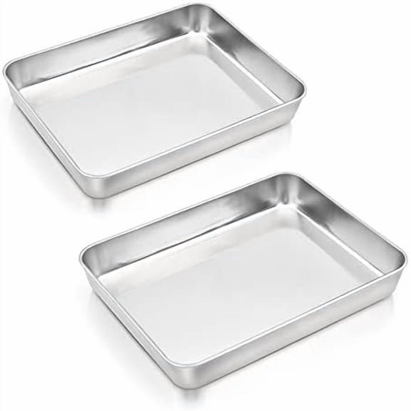 Baking Pans Set of 2, 12.4” x 9.6” x 2” Stainless Steel Rectangular Cake Pans, Baking Sheet Pan for Lasagna Brownies Casseroles, Non-toxic & Healthy, Dishwasher Safe