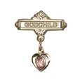 thumbnail image 1 of 14kt Yellow Gold Baby Badge with Pink Miraculous Charm and Godchild Pin, 1 of 1