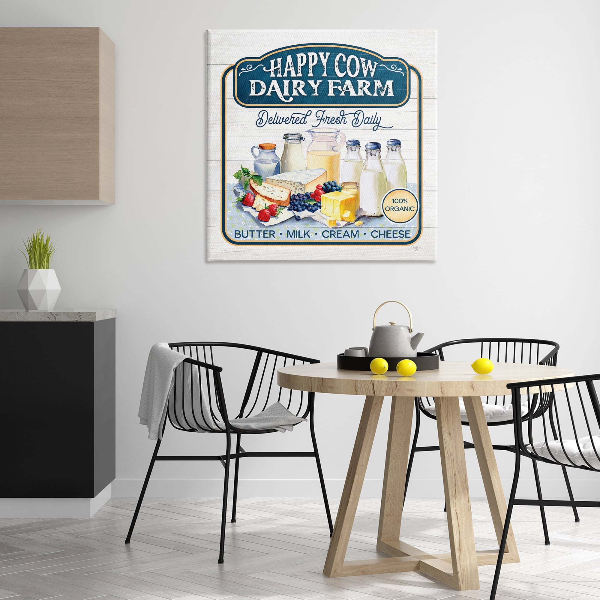 Stupell Industries Happy Cow Farm Food & Beverage Painting Gallery Wrapped Canvas Art Print Wall Art, 36 x 36