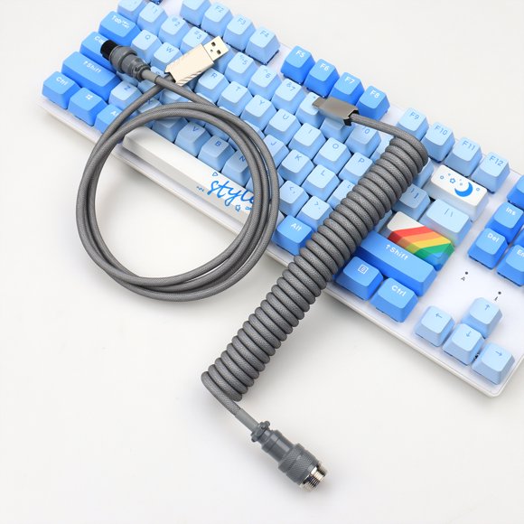 Câble de Données Tressé en Nylon USB vers Type c GX16 pour Clavier Mécanique, Longueur Enroulée 18±1cm, Longueur Droite 1.5M DL20-J