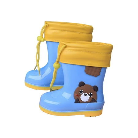 

Eloshman Unisex Kids Rain Boots Non Slip Garden Shoes Lightweight Rainboot Outdoor Pull On Waterproof Mid Calf Boot Cartoon Blue with Plush Lined 11C