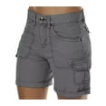 thumbnail image 1 of FASHIONWT Women Thin Mid Rise Casual Plain Woven Cargo Shorts, 1 of 5