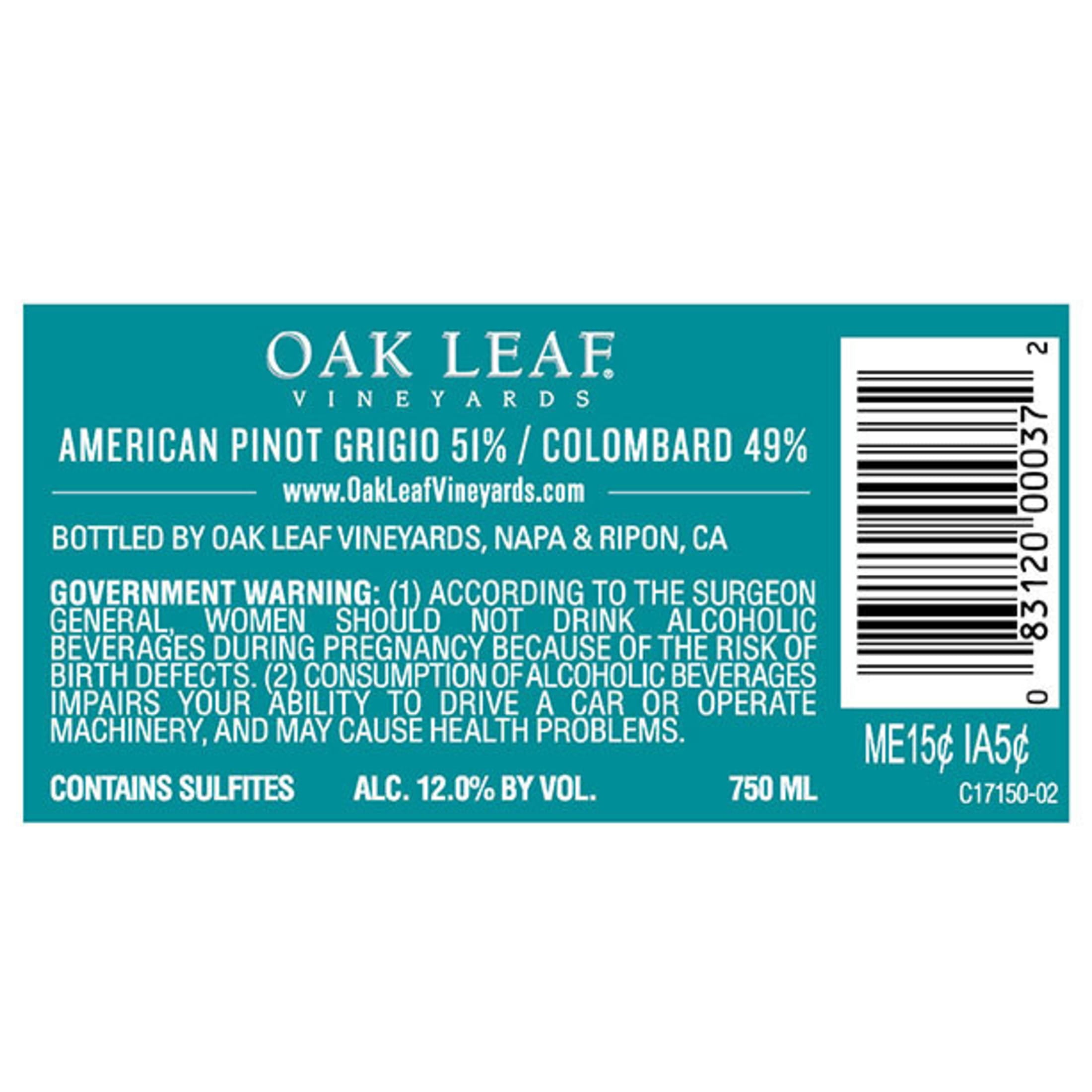 Oak Leaf Vineyards Pinot Grigio/Colombard, White Wine, 750ml