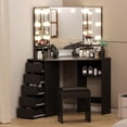 thumbnail image 4 of Ensemble de Coiffeuse d'Angle avec Miroir à DEL – 3 Couleurs d'Éclairage Réglables, Station de Recharge Intégrée, 5 Tiroirs Pivotants, Étagères de Rangement Spacieuses, Tabouret Rembourré – Table de Maquillage Moderne pour Chambre de Filles, 4 of 7