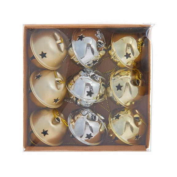 Kurt Adler Gold and Silver Jingle Bell Ornaments, 9-Piece Boxed Set