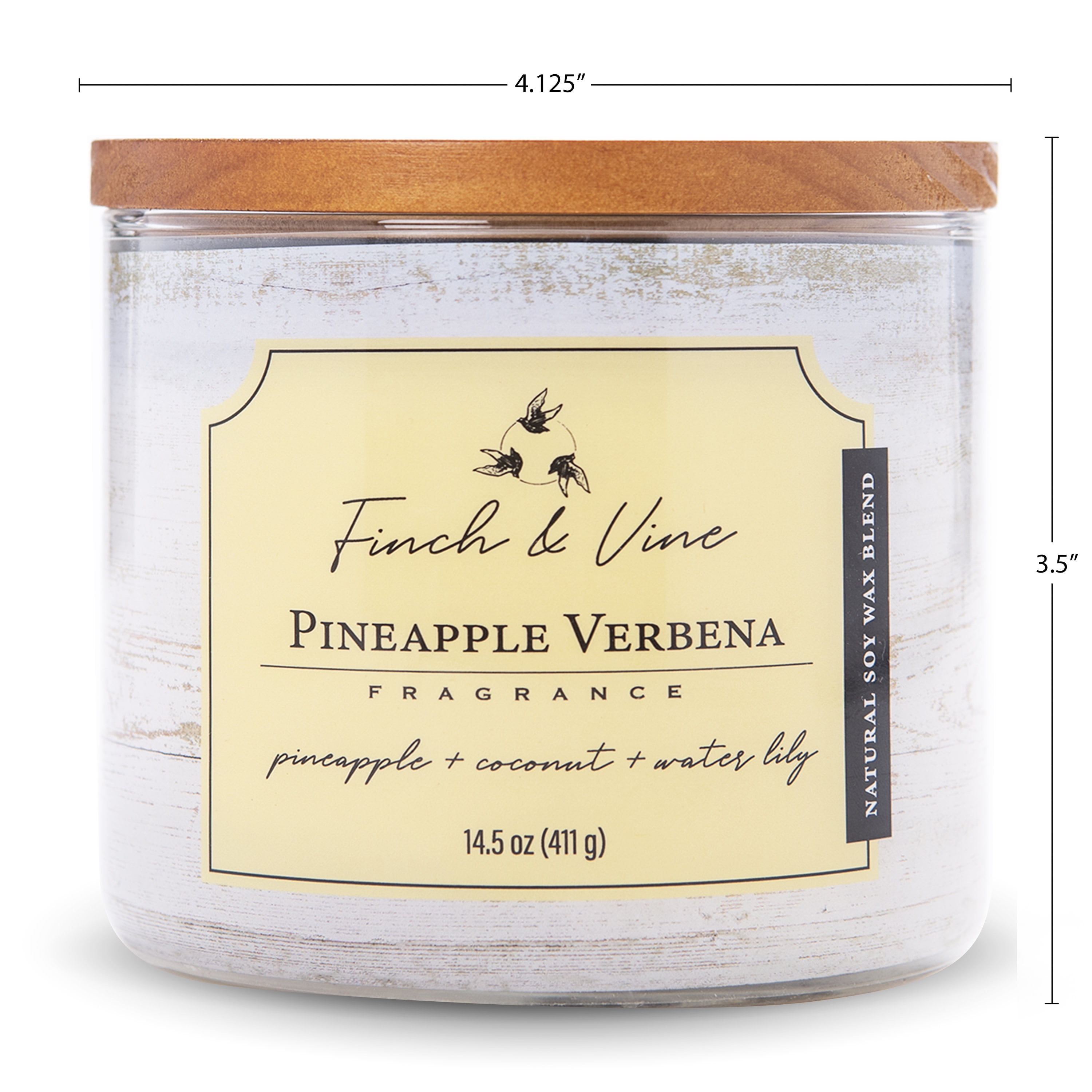 Carolina Candle Pineapple Verbena 14.5Oz, 3 Wick Candle, White