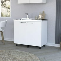 We Have Furniture Utility sink cabinet Burwood, Two Shelves, White Finish