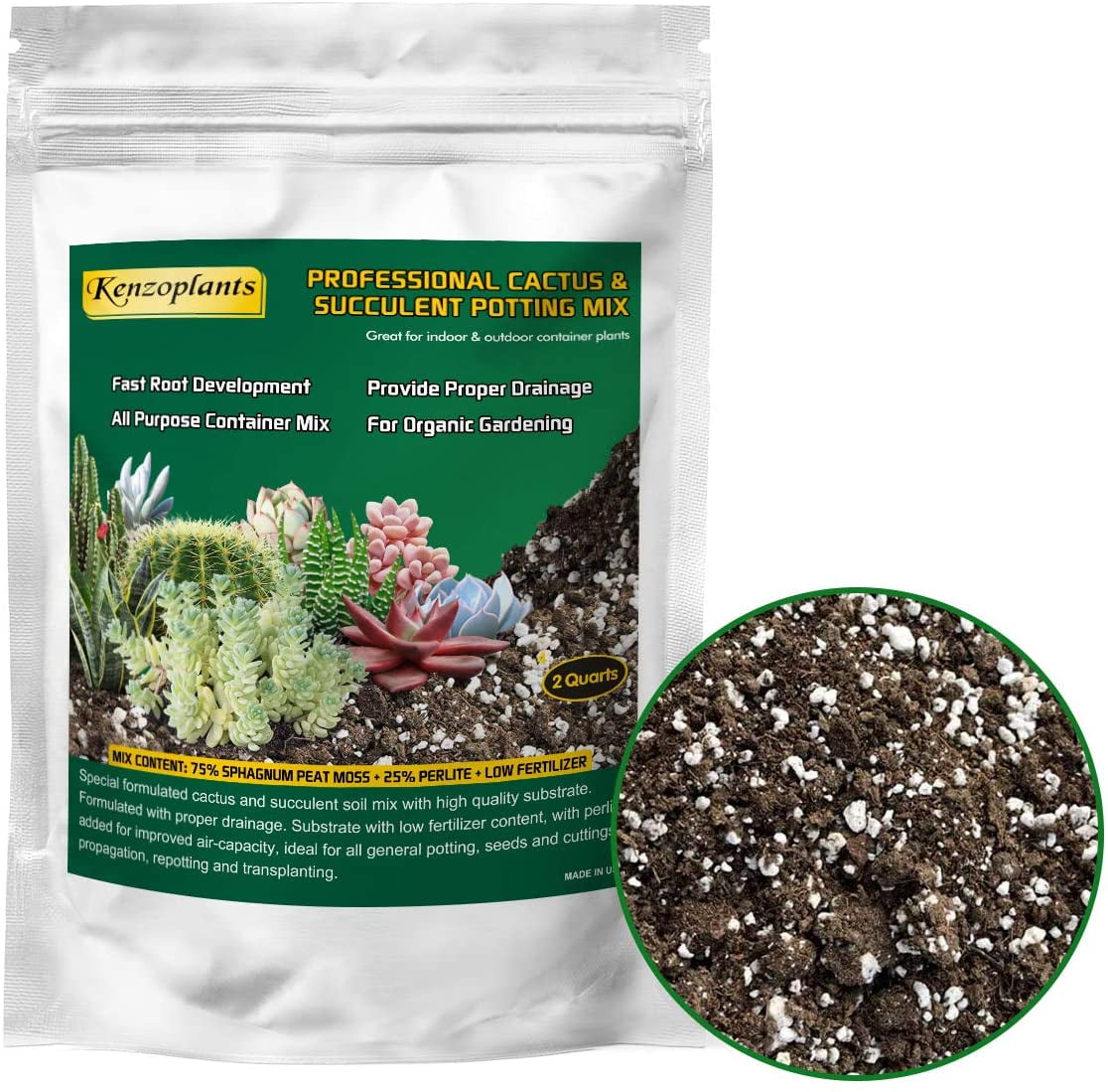Organic Succulents and Cactus Soil Mix, Professional Potting Soil, Fast Draining Pre-Mixed Blend, Small Bag Garden Soil for Indoor Plants, Aloe Vera, Snake Plant, Spider Plant, ZZ Plants, 2 Quarts image