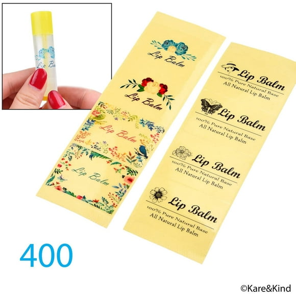 Kare & Kind Value Pack of 400 Labels - 8 Different Designs - For Lip Balm Containers, Nasal Inhaler Tubes, etc. - Self
