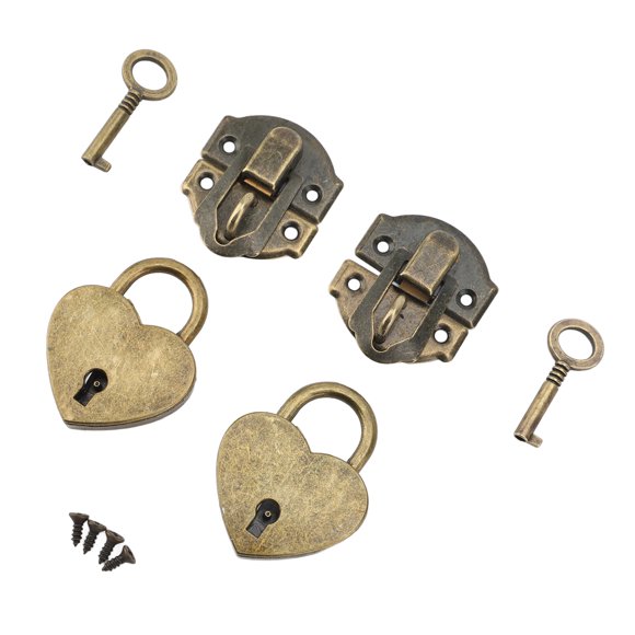 Zinc Alloy Hasp Clasp,Heart Padlock, Wooden Box Hasp Latch Padlock Set for Crafting Repairing Decorative Cabinets with Keys Decorative Lock Buckle with Screws for Jewelry Wooden