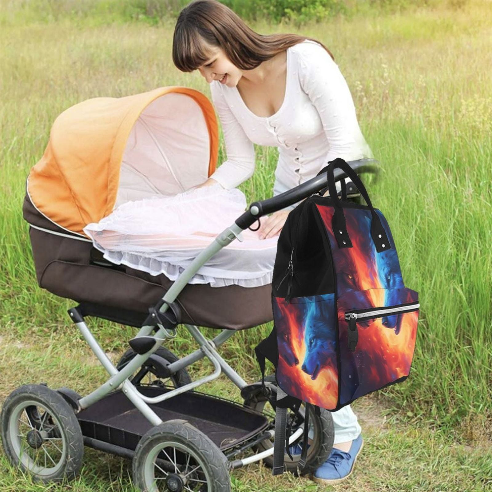 Ratiio Wolf Mummy Backpack - Waterproof Twill Canvas, Large Capacity Diaper Bag with Multiple Pockets and Adjustable Straps