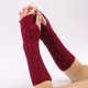 thumbnail image 5 of Guantes de lana para mujer, tejidos en jacquard, con hojas, cálidos, abiertos, con dedos medios, para ciclismo y mecanografía, 5 of 6
