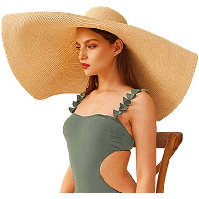 Sombreros de paja de playa para mujer Floppy, sombreros de verano de viaje de protección solar de playa extra grandes para mujer Petmoko A76