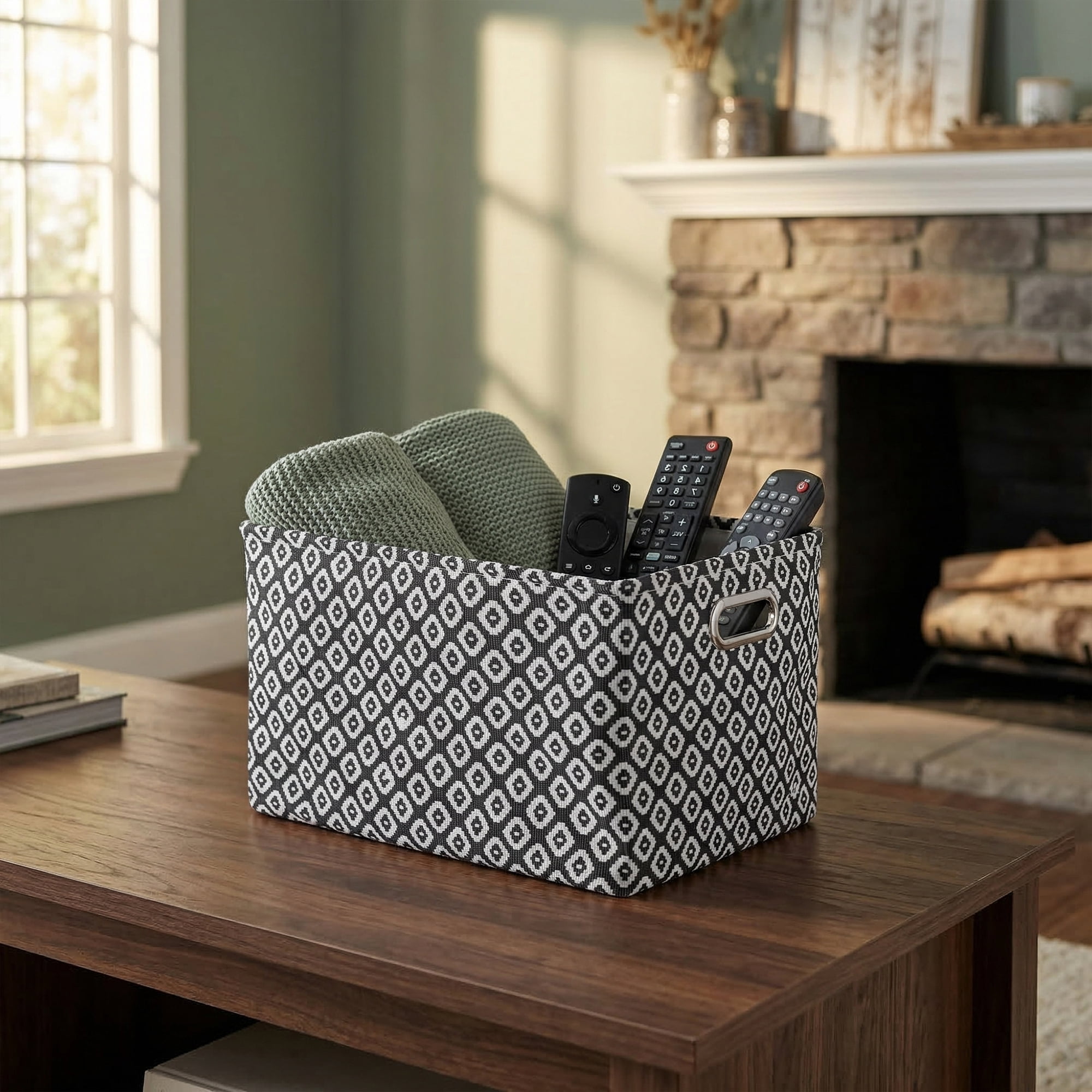 Unique Bargains 3Pcs Fabric Collapsible Storage Bin with Handles Black 13.8*9.8*7.9in