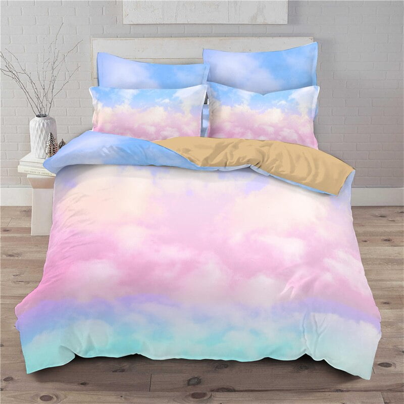 Rainbow Duvet Cover Set Cloud Sky Pink Blue 3D Print Bedding Set Size