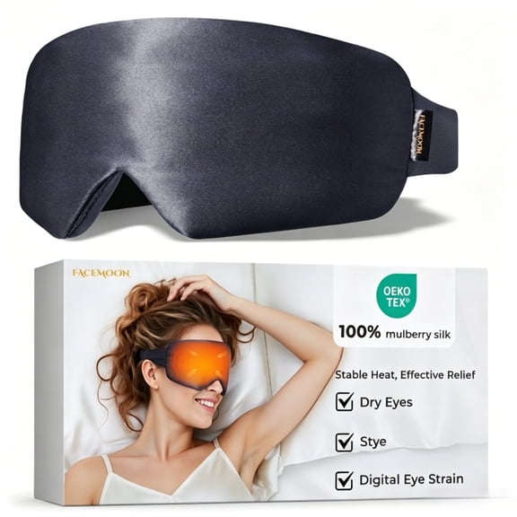 Heated Eye Mask for Dry Eyes, Soft Silk Moist Heat Warm Eye Compress for Tired Eyes, Eye Strain, Sleep and Travel, 3 Heat Settings, Cordless Rechargeable, Washable, Grey