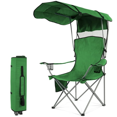 FlexWave Folding Camp Chair，Portable Outdoor Chair，with Shade & Cup Holder，for Camping, Beach, Fishing, and Sports Events