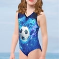 thumbnail image 4 of FOR U DESIGNS Lightweight Sleeveless Swimsuit One Piece Gymnastics Leotard for Kids Girls 7-8 Years Old Galaxy Football One Piece Bathing Suit, 4 of 8